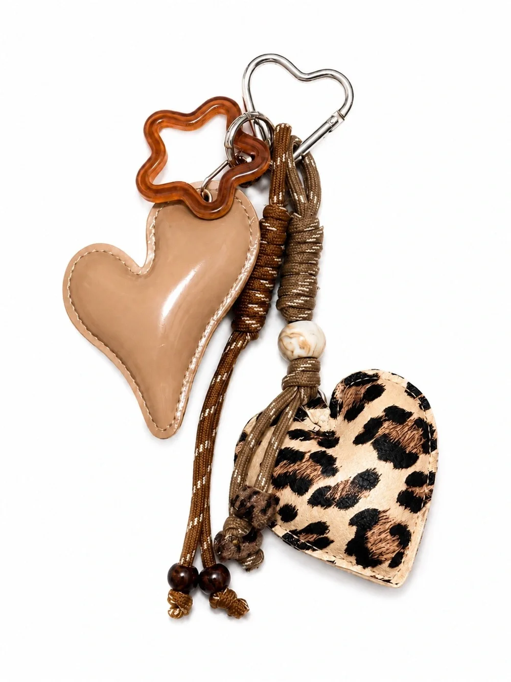 Leopard Heart Keychain Bag Charm Faux Leather Heart Tassel Carabiner